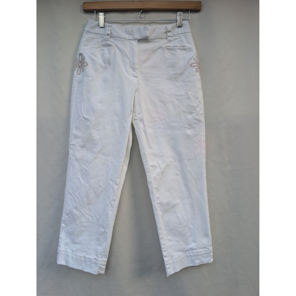 Talbots Coastal Grandmother Capri‎ Pants Womens 6 White Embroidered Cropped